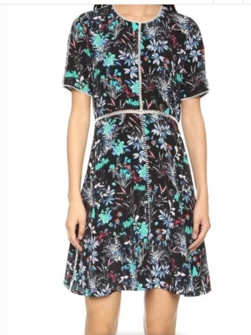 The Kooples Botanical Floral Leaves 100% Silk A Line Lined Cocktail Dress